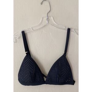 Peony SWIM Australia Bikini Top Size 12 Navy Blue Eylet Lightly Padded Resort